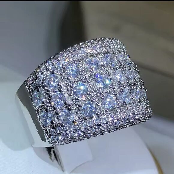 Sterling Silver 925 Pave Zirconium Statement Ring - Picture 6 of 14